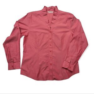 Orvis Women's Pink Cotton Long Sleeve Button‎ Down Ruffle Top Size M